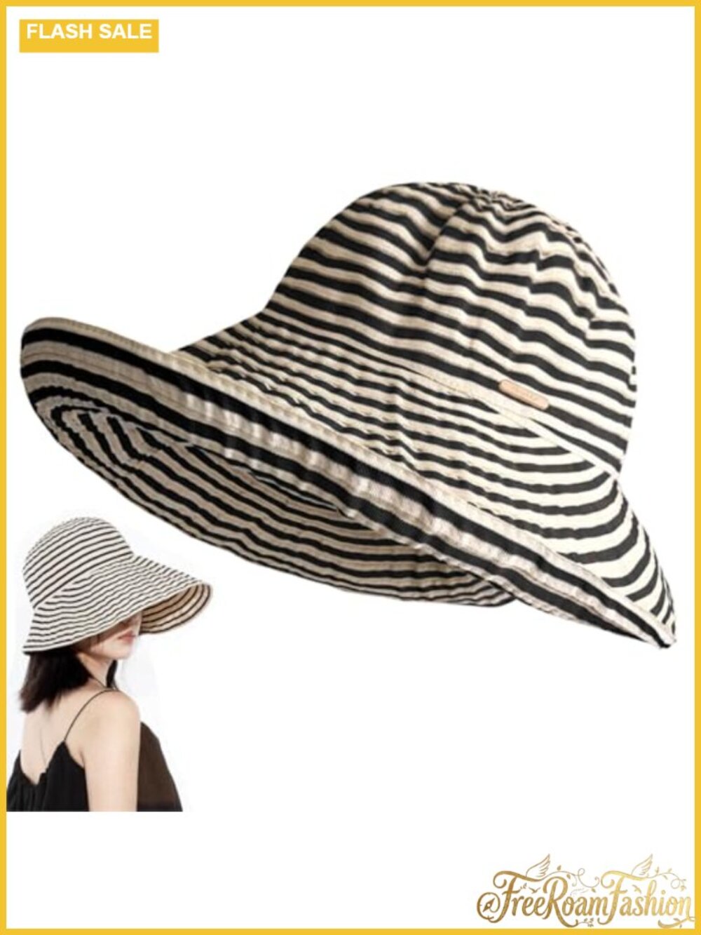 huablo Brim Sun Hats for Women Striped Hat Floppy Packable SPF UPF 50 UV